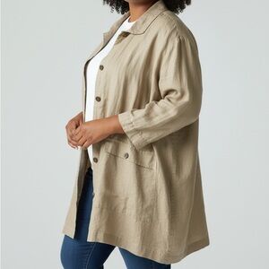 Eskandar Coated Linen Overcoat in Natural Women 10 - 12